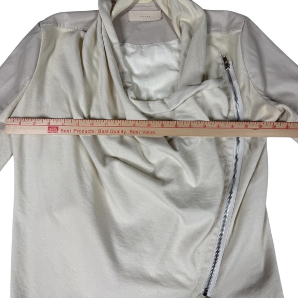 BLANKNYC Draped Waterfall Moto Jacket Shacket Top Size Medium Beige Cream - Picture 9 of 11
